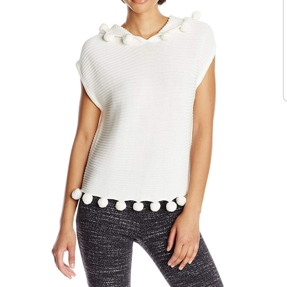 Trina Turk Tops - NWT Trina Turk White Pom Pom Hoodie Sweater small